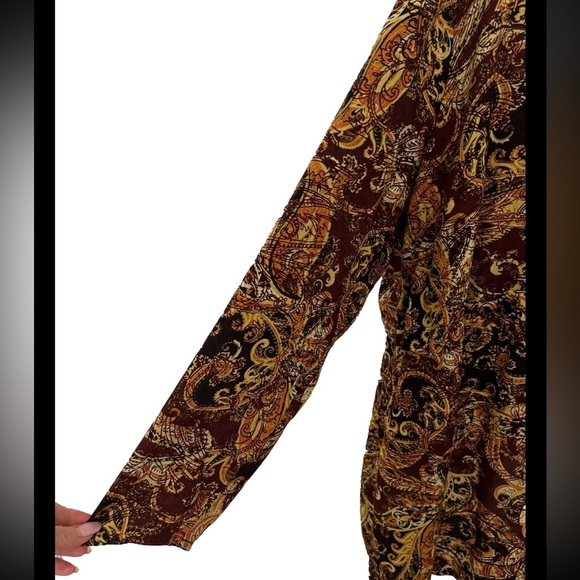 J. Jill Long Sleeve Burgundy Gold Paisley Print Tunic With Side Split XL - Picture 2 of 8